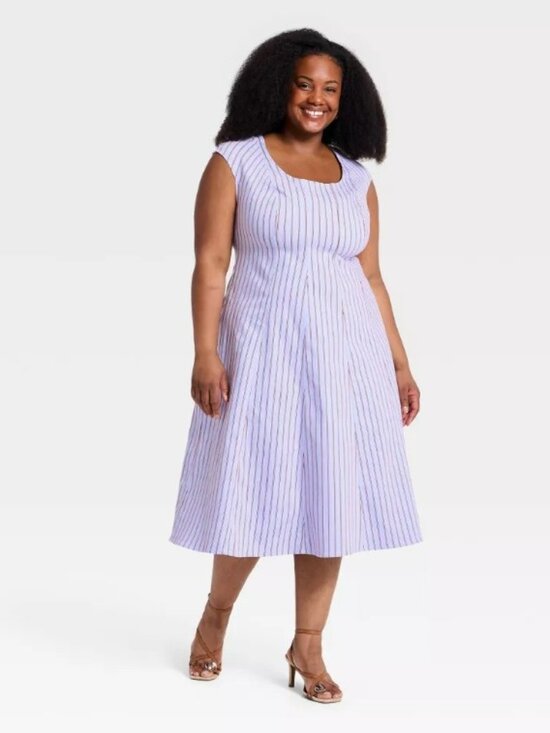 Ava & Viv Dresses & Skirts - AVA & ViV Light Blue Sleeveless Red Stripes Midi NWT 18